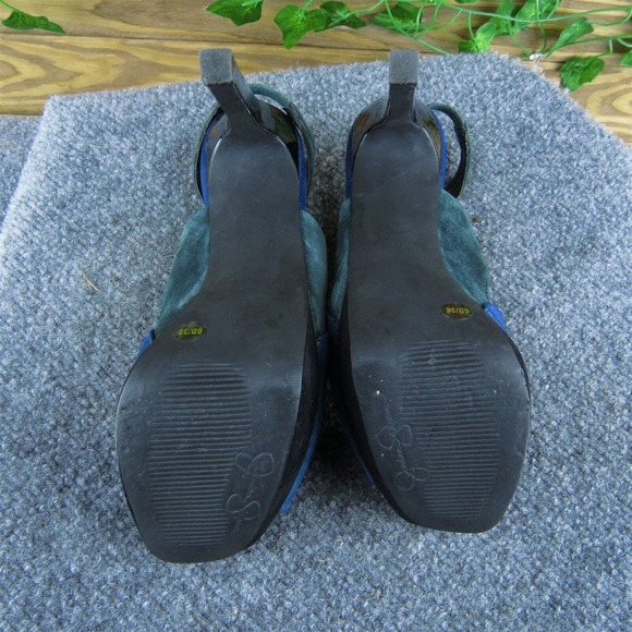 Jessica Simpson Bendie Women Platform Heel Shoes Blue Leather‎ Size 6 Medium - Picture 7 of 9